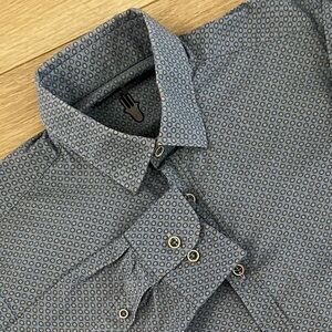 Visconti Black Dress Shirt Mens Med 39/40 Blue Geometric Long Sleeve Button Up